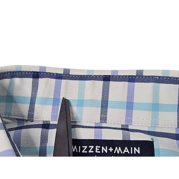 Mizzen + Main Leeward Button Up Shirt Check Men's XXL Trim Fit White Blue - Picture 5 of 9
